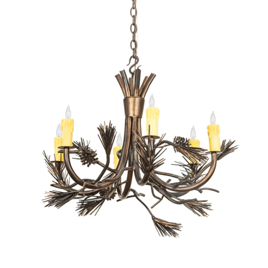 Meyda Tiffany Woodland Pine 6 Light 29" Wide Taper Candle Style Chandelier - Image 3