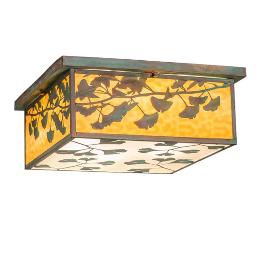 Meyda Tiffany Hyde Park Ginkgo 6 Light 28″ Wide Flush Mount Square Ceiling Fixture