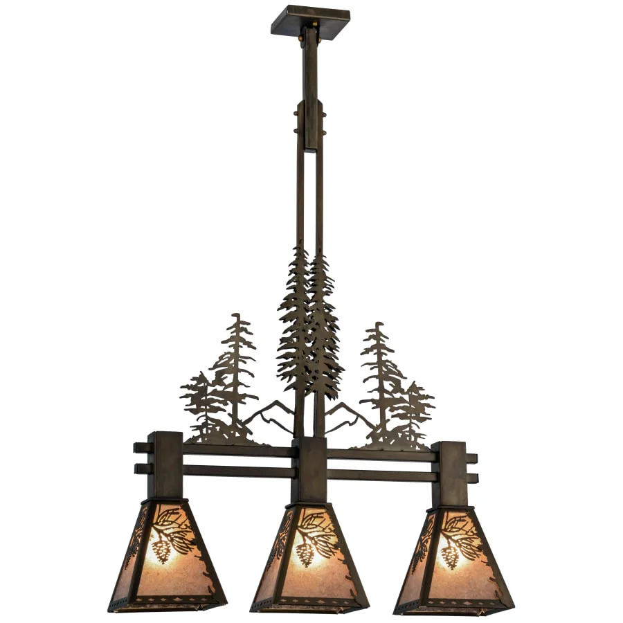 Meyda Tiffany Tall Pines 3 Light 30" Wide Linear Chandelier with Silver Mica Shade - Image 1