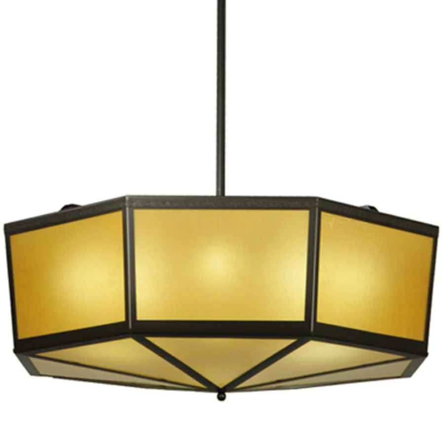 Meyda Tiffany Eltham 4 Light 36" Wide Pendant with Amber Art Glass Shade - Timeless Bronze Finish - Image 1