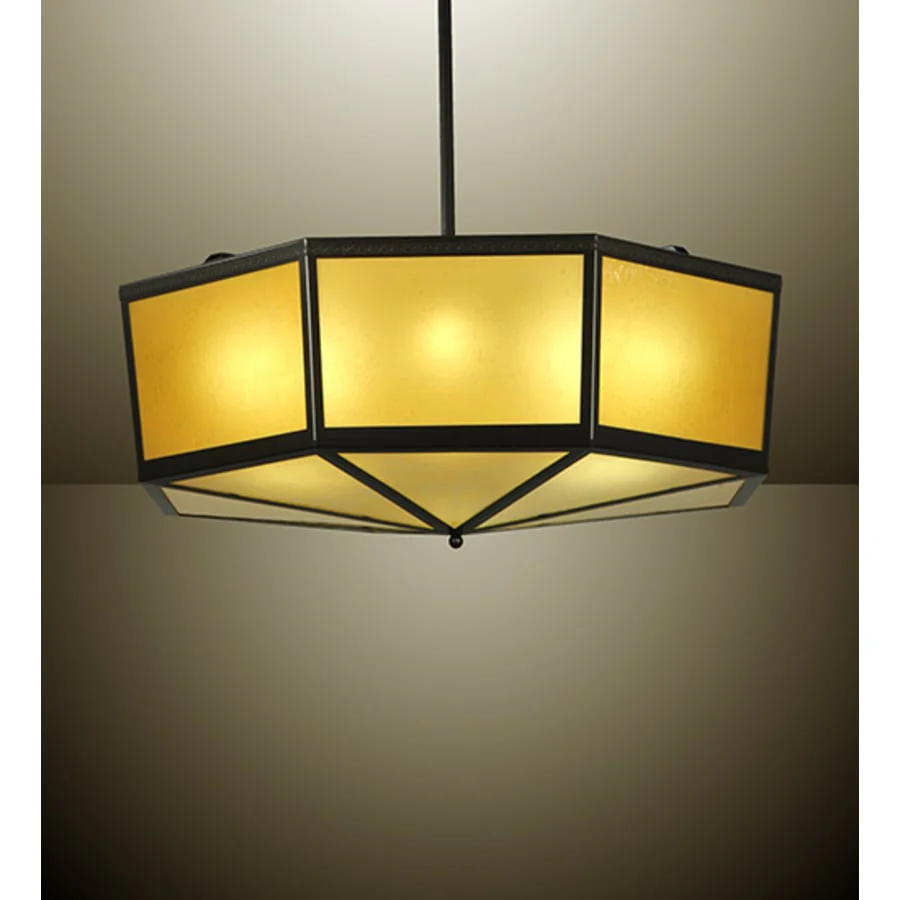 Meyda Tiffany Eltham 4 Light 36" Wide Pendant with Amber Art Glass Shade - Timeless Bronze Finish - Image 2