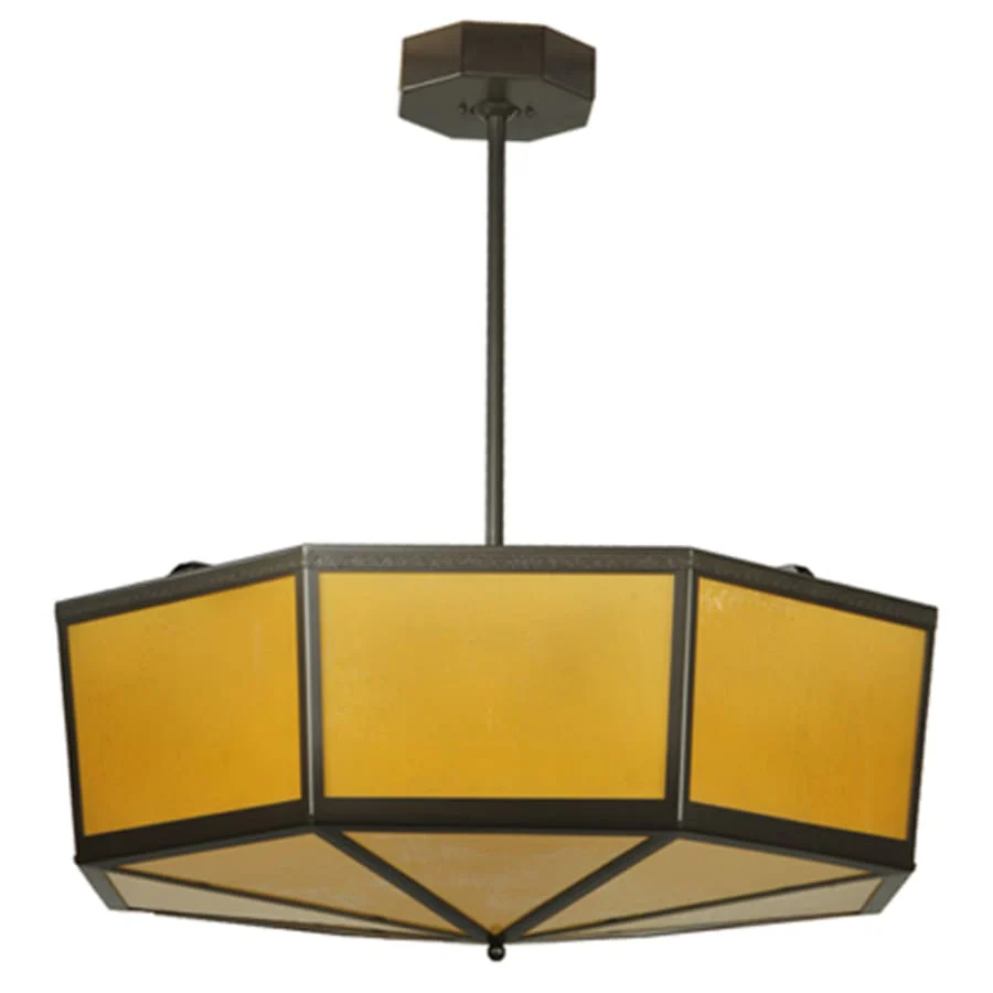 Meyda Tiffany Eltham 4 Light 36" Wide Pendant with Amber Art Glass Shade - Timeless Bronze Finish - Image 3