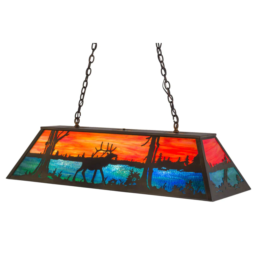 Meyda Tiffany Elk at Lake 9 Light 48" Wide Billiard Chandelier with Multi-colored Glass Shade - Image 1