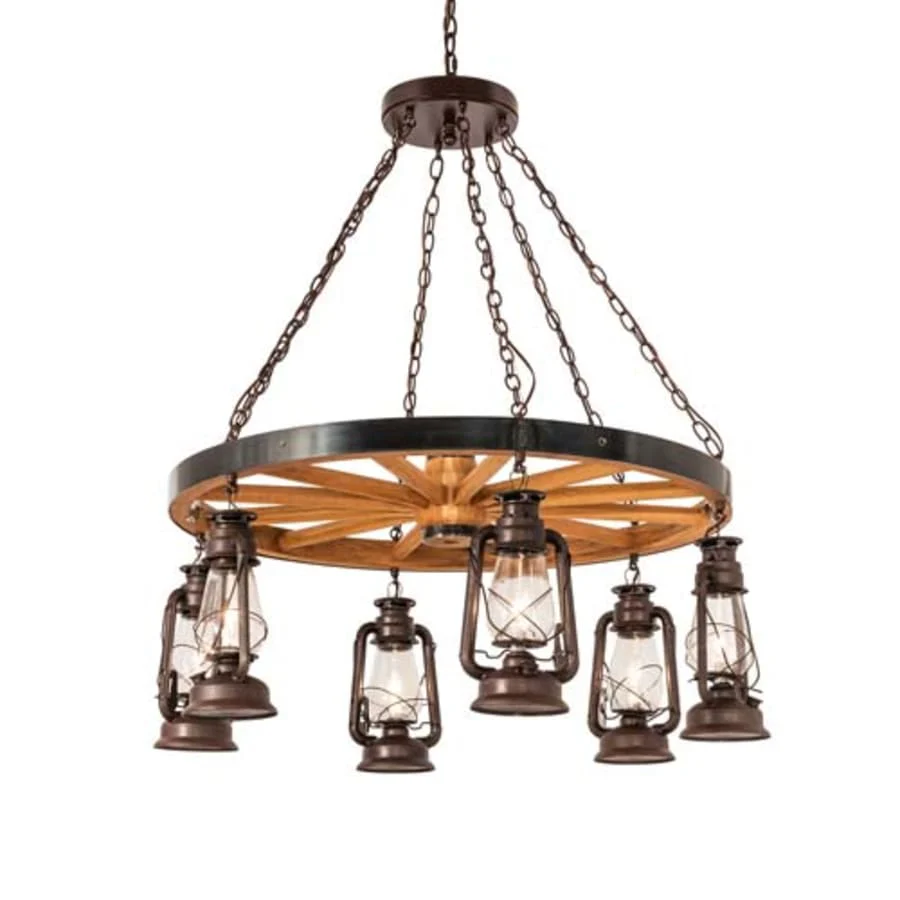 Meyda Tiffany Miners Lantern Wagon Wheel 6 Light 40" Wide Lantern Chandelier - Image 1
