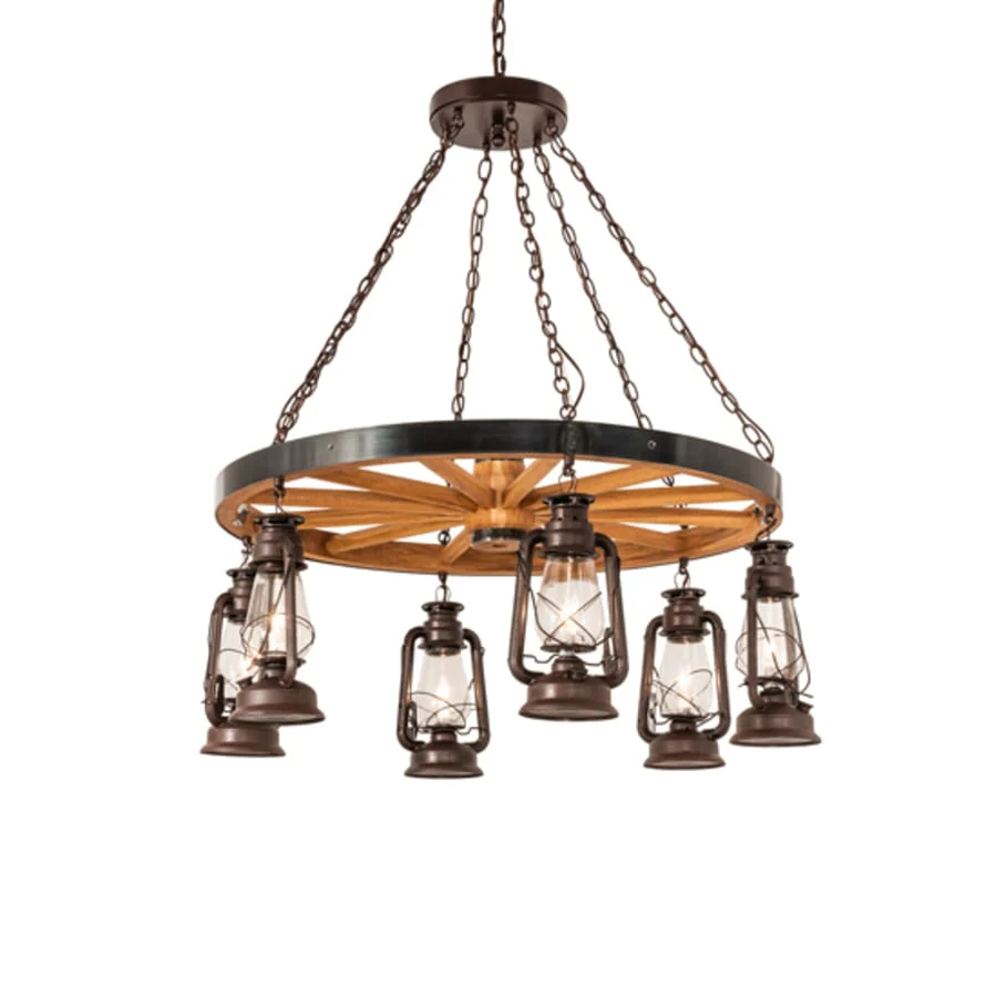 Meyda Tiffany Miners Lantern Wagon Wheel 6 Light 40" Wide Lantern Chandelier - Image 2