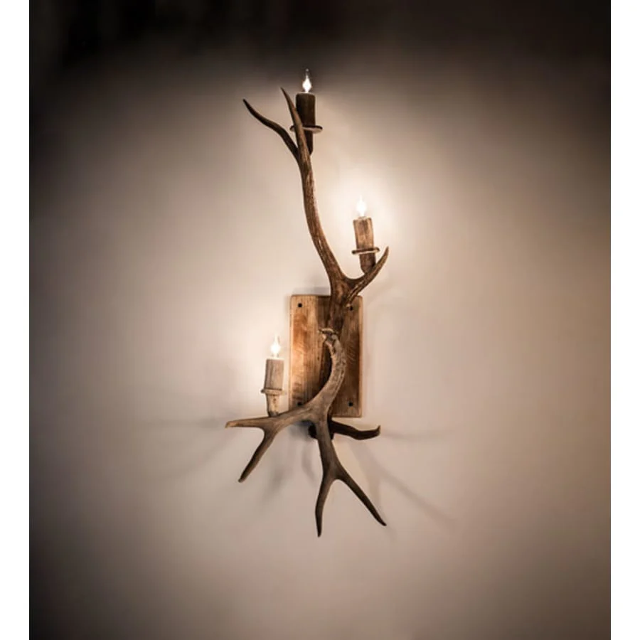 Meyda Tiffany Antlers Elk and Mule Deer 3 Light 33" Tall Wall Sconce - Image 1