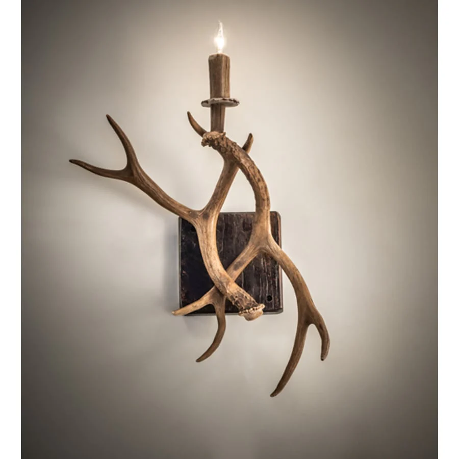 Meyda Tiffany Antlers Elk and Mule Deer 20" Tall Wall Sconce - Image 1