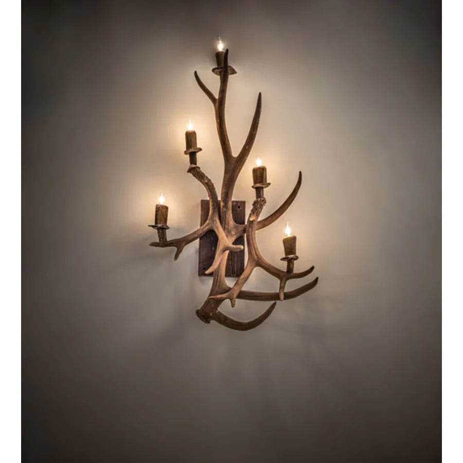 Meyda Tiffany Antlers Elk and Mule Deer 5 Light 36" Tall Wall Sconce - Image 1