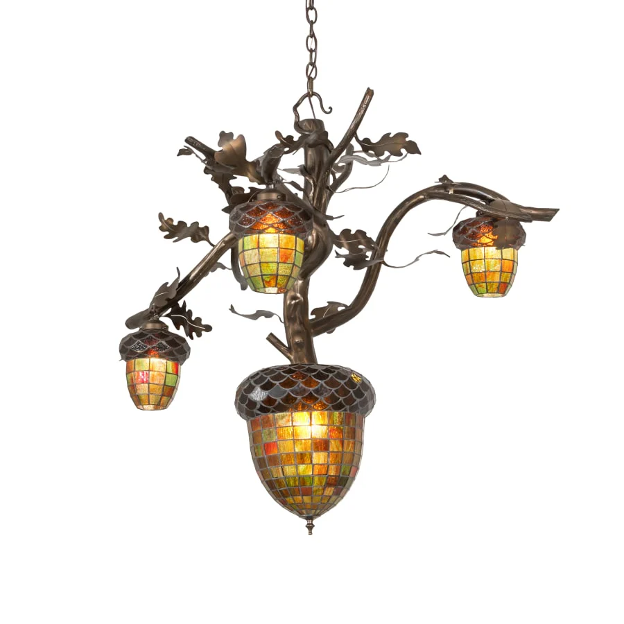 Meyda Tiffany Acorn Branch 4 Light 48″ Wide Chandelier with Stained Glass Shades
