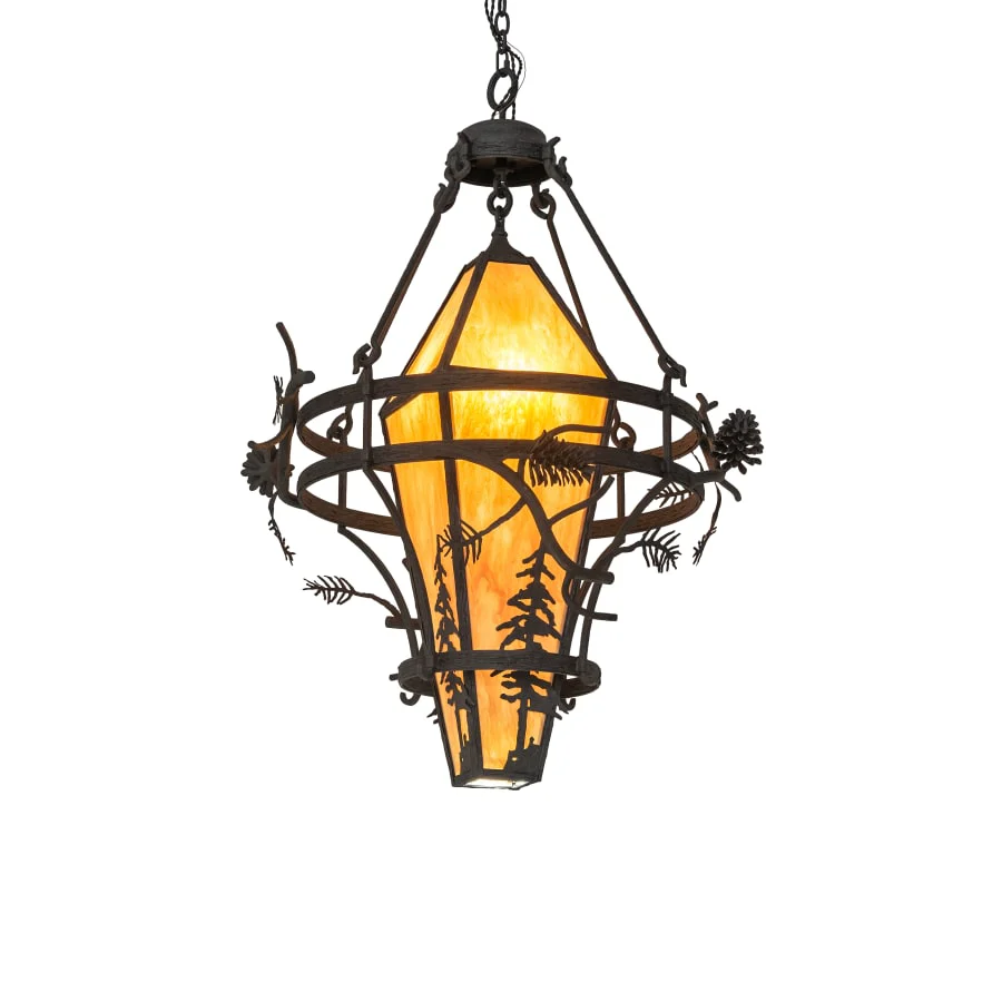 Meyda Tiffany Lone Pine 3 Light 36" Wide Pendant with Amber Mica Shade - Image 1