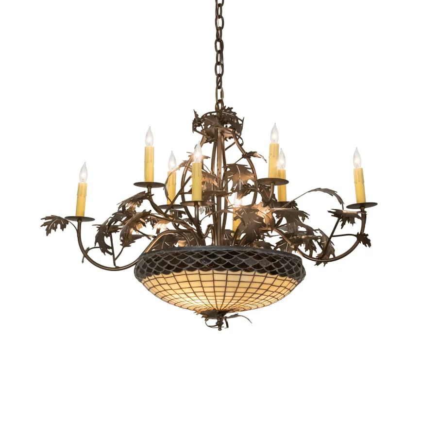 Meyda Tiffany Greenbriar Oak 11 Light 36″ Wide Taper Candle Style Chandelier with Art Glass Shade