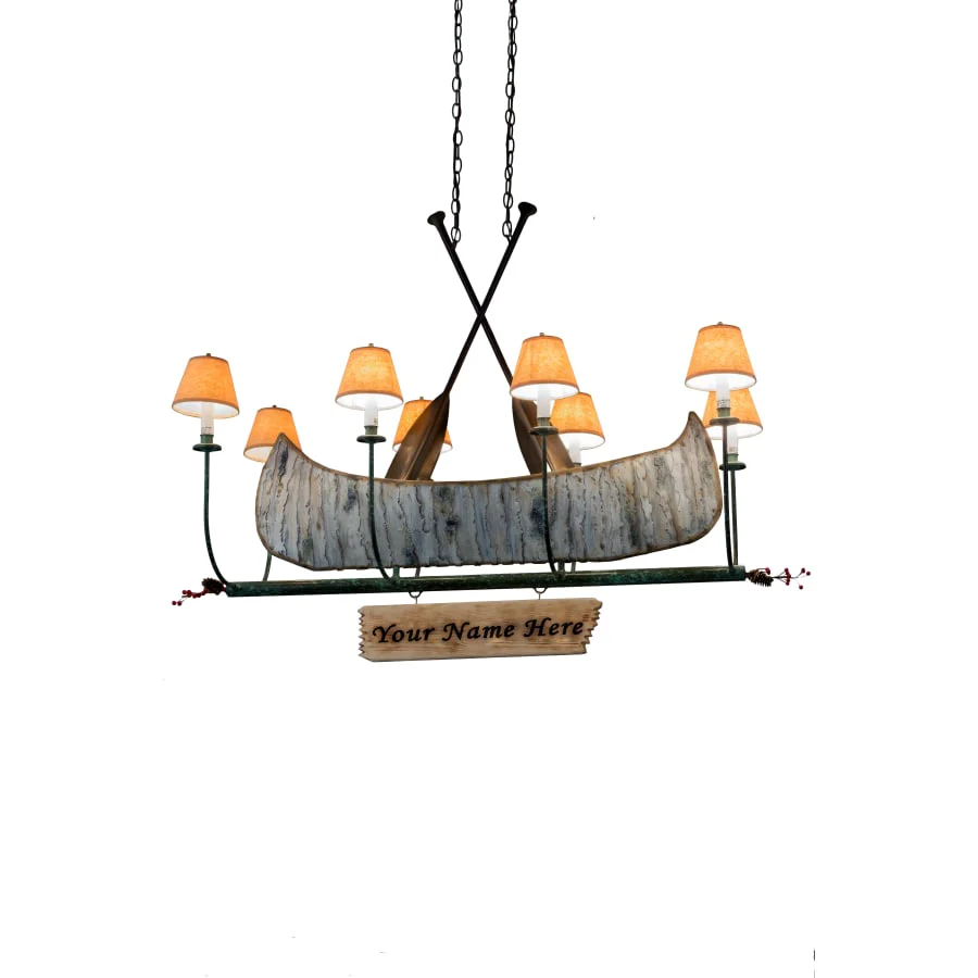 Meyda Tiffany Personalized Canoe 8 Light 48" Wide Linear Chandelier with Cream Fabric Shade - Image 1