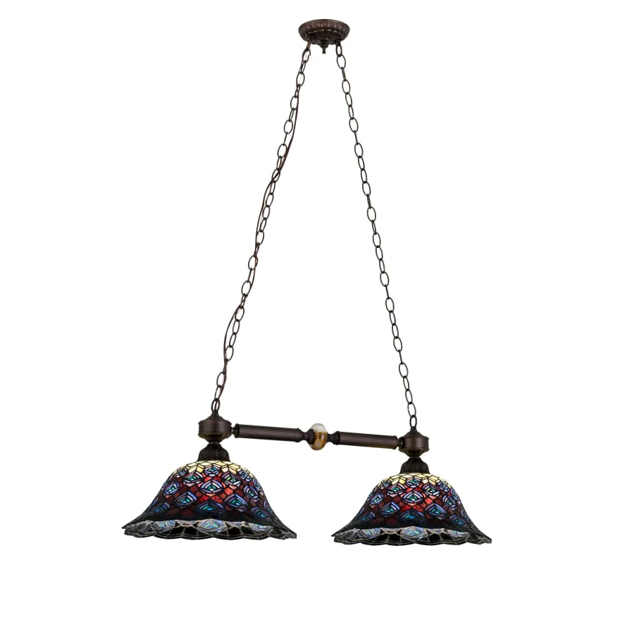 Meyda Tiffany Tiffany Peacock Feather 2 Light 24" Wide Linear Chandelier with Tiffany Glass Shade - Image 1