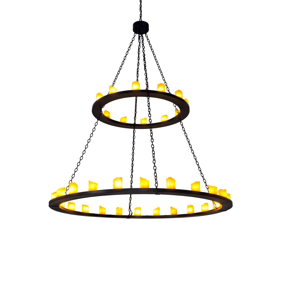 Meyda Tiffany Loxley 36 Light 72" Wide Pillar Candle Chandelier with Yellow Acrylic Shade - Image 1