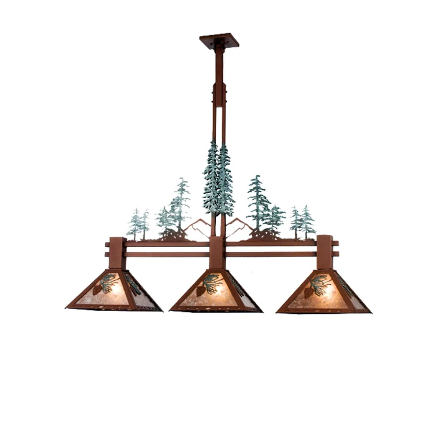 Meyda Tiffany Tall Pines 3 Light 45" Wide Linear Chandelier with Silver Mica Shade - Image 1