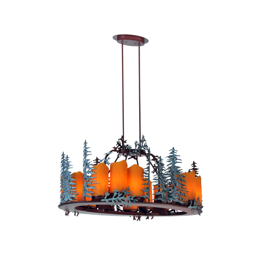 Meyda Tiffany Tall Pines 12 Light 42" Wide Pillar Candle Chandelier with Orange Glass Shade - Image 1