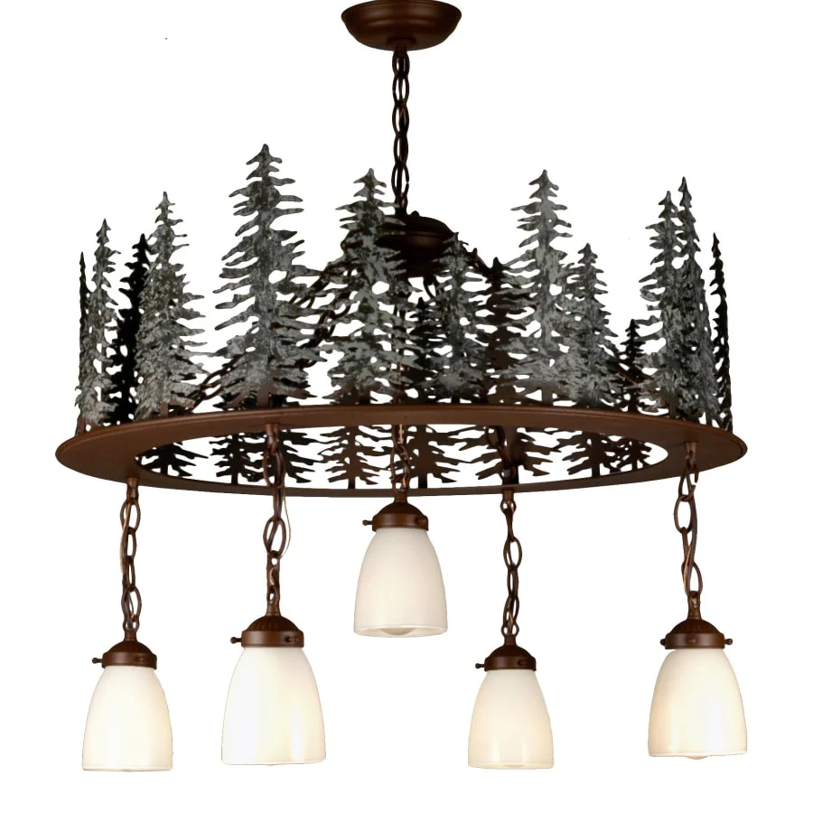 Meyda Tiffany Tall Pines 5 Light 28" Wide Chandelier with White Glass Shade - Image 1