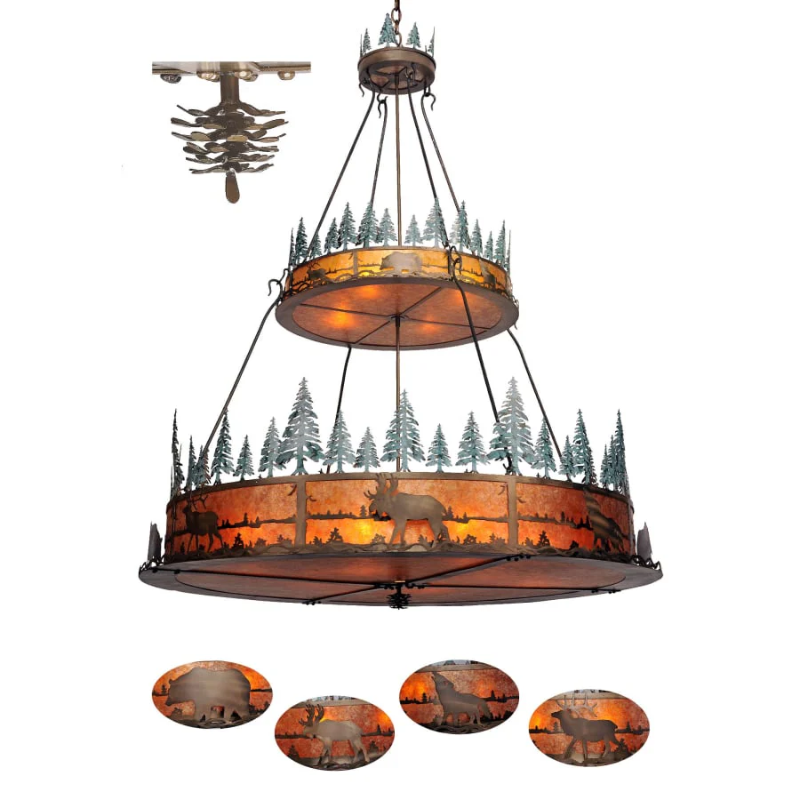Meyda Tiffany Wildlife at Pine Lake 12 Light 72" Wide Drum Chandelier with Brown Mica Shade - Image 1
