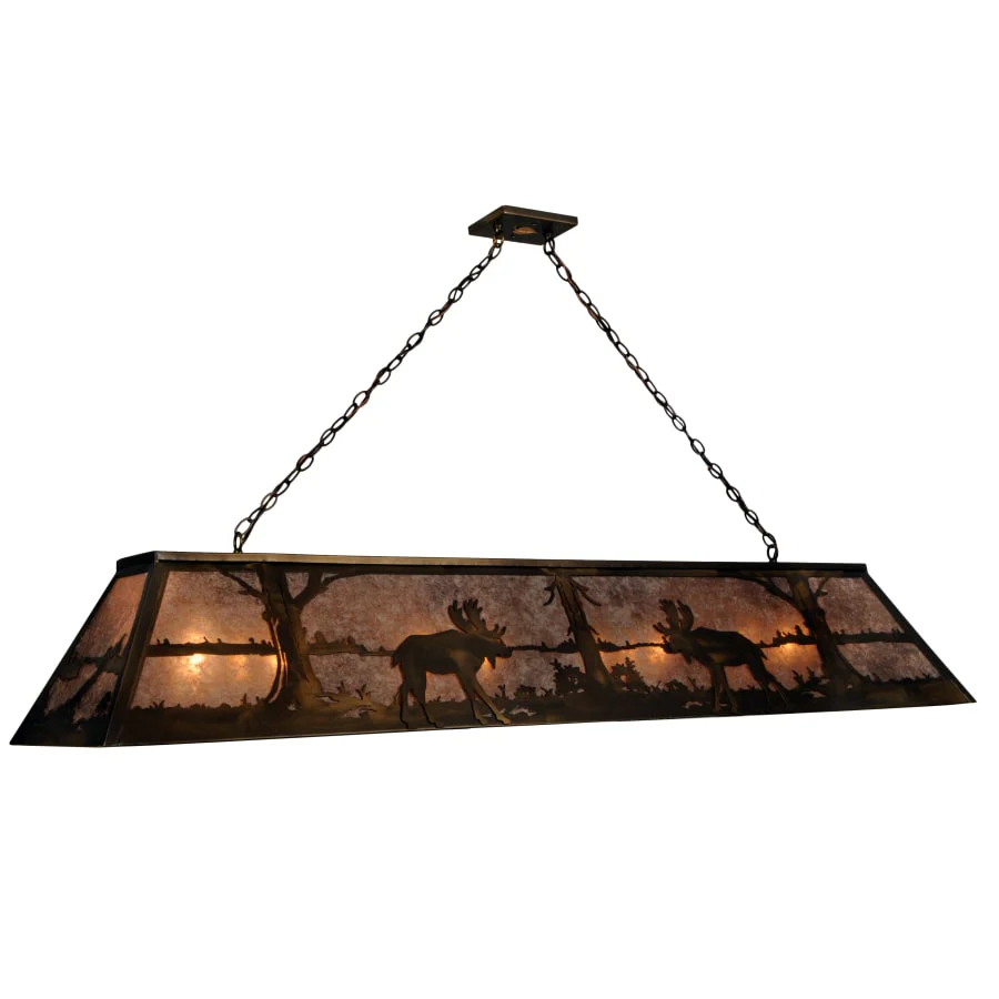 Meyda Tiffany Moose at Lake 12 Light 72″ Wide Billiard Chandelier with Silver Mica Shade
