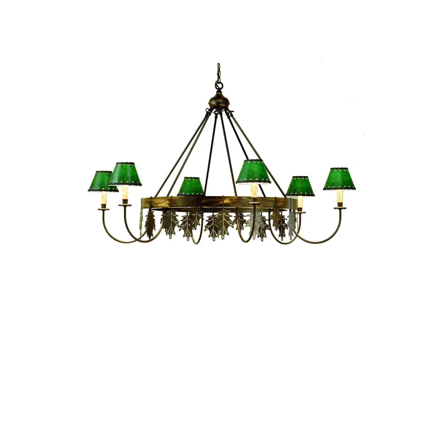 Meyda Tiffany Oak Leaf 6 Light 56" Wide Chandelier with Green Fabric Shade - Image 1