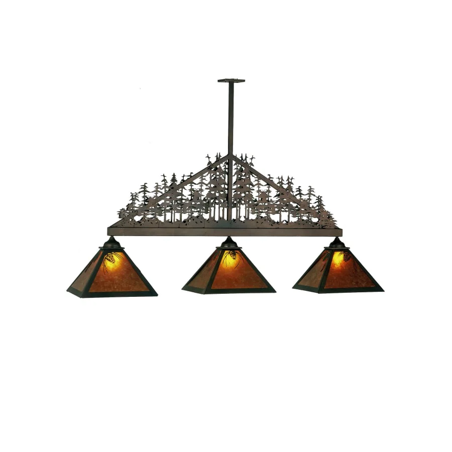 Meyda Tiffany Mountain Pine 3 Light 76" Wide Linear Chandelier with Brown Mica Shade - Image 1