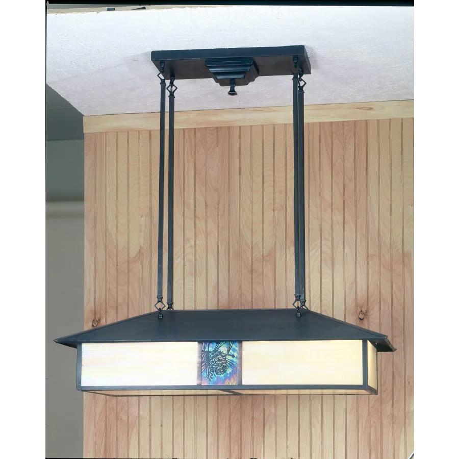 Meyda Tiffany Winter Pine 4 Light 35" Wide Billiard Chandelier with Multi-colored Glass Shade - Image 1