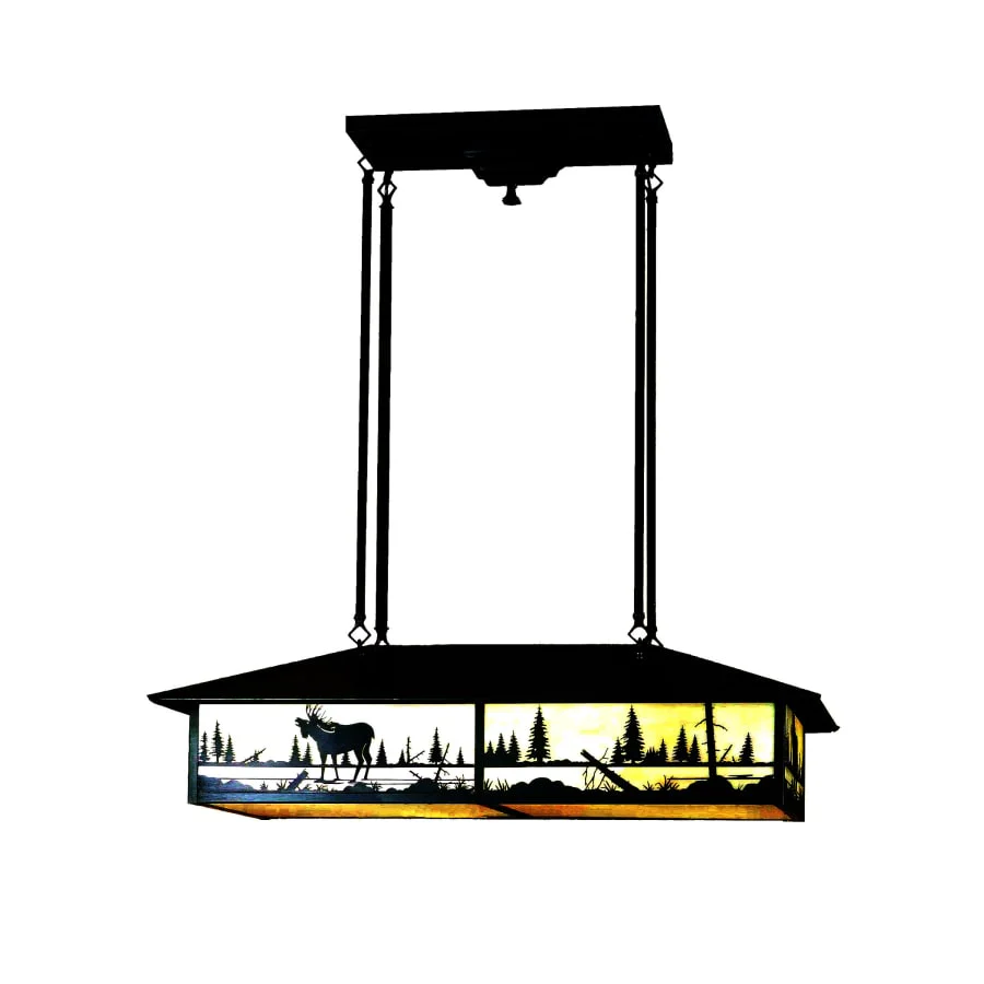 Meyda Tiffany Moose Creek 4 Light 35″ Wide Billiard Chandelier with Brown Acrylic Shade