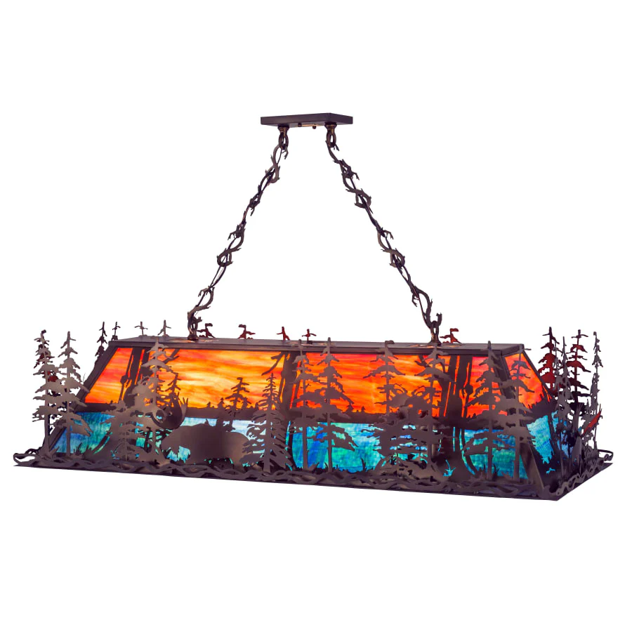 Meyda Tiffany Moose Through the Trees 9 Light 50″ Wide Billiard Chandelier with Multi-colored Glass Shade
