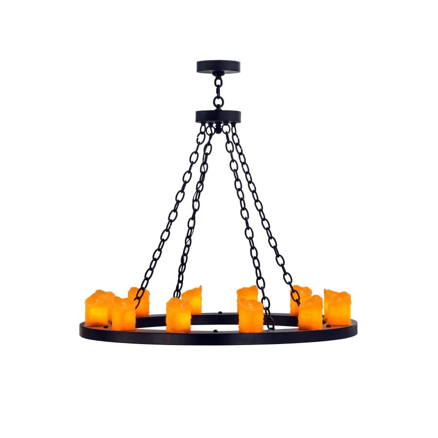 Meyda Tiffany Loxley 12 Light 36" Wide Pillar Candle Chandelier with Orange Acrylic Shade - Image 1
