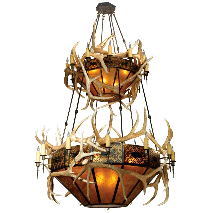 Meyda Tiffany Antlers Elk 12 Light 66" Wide Antler Chandelier with Orange Mica Shade - Image 1