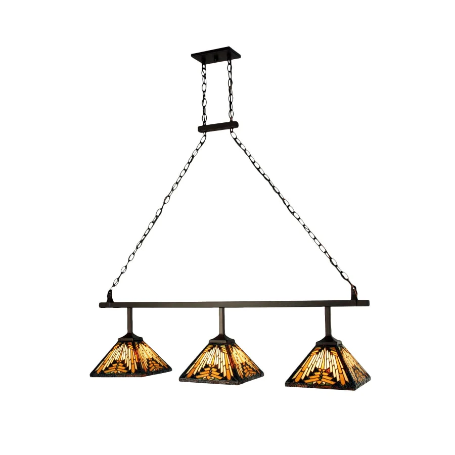 Meyda Tiffany Nuevo Mission 3 Light 46" Wide Linear Chandelier with Tiffany Glass Shades - Image 1