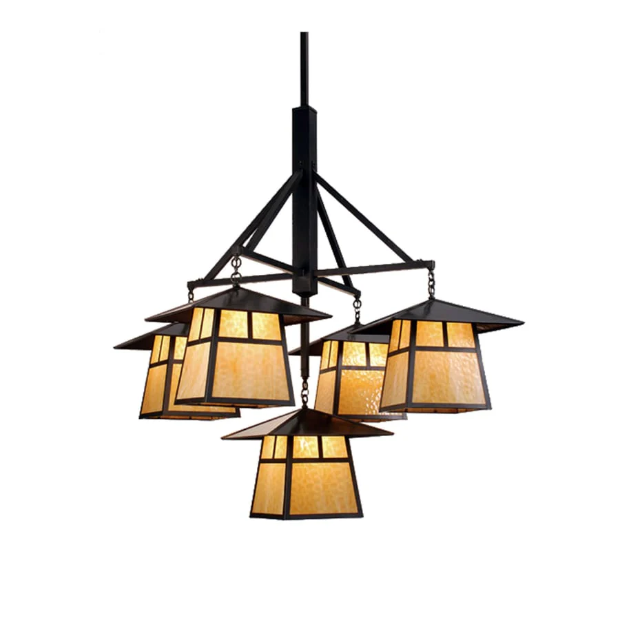 Meyda Tiffany Stillwater T Mission 5 Light 37" Wide Chandelier with Yellow Glass Shade - Image 1