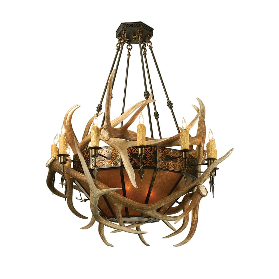 Meyda Tiffany Antlers Elk 12 Light 43" Wide Antler Chandelier with Brown Mica Shade - Image 1