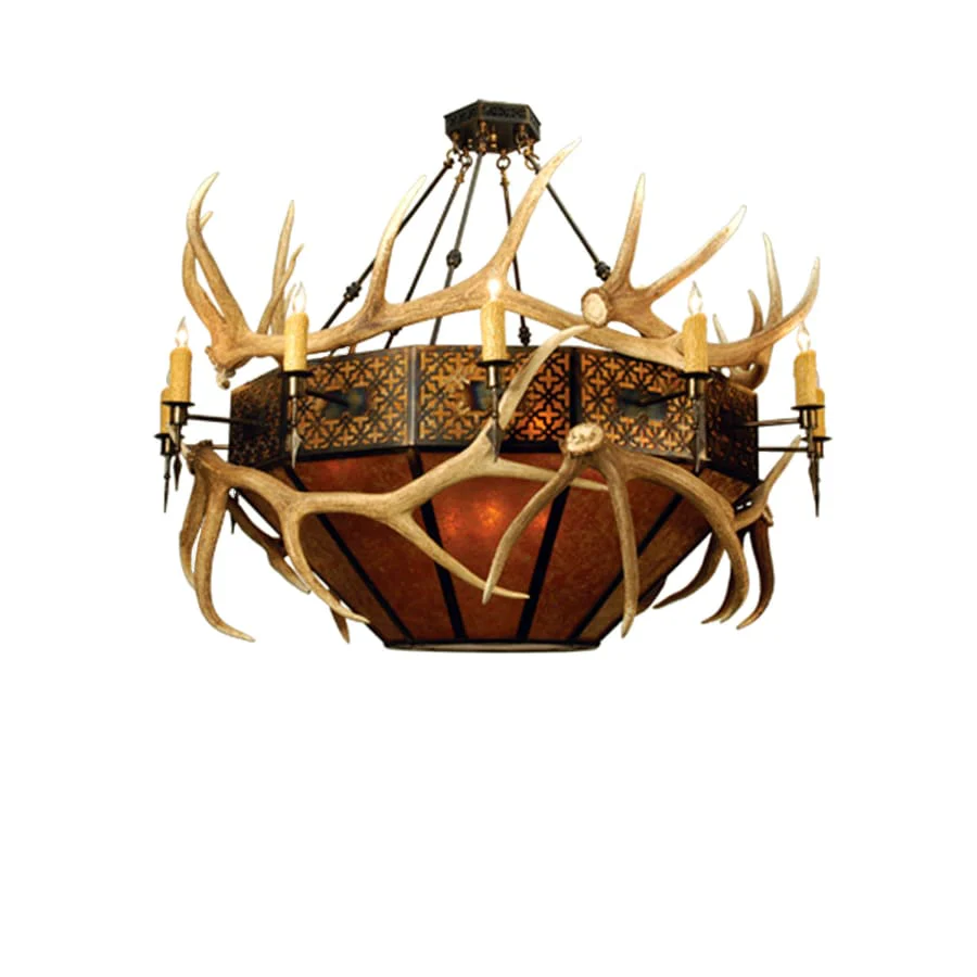 Meyda Tiffany Antlers Elk 10 Light 51″ Wide Antler Chandelier with Brown Mica Shade