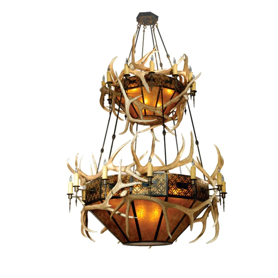 Meyda Tiffany Antlers Elk 16 Light 51" Wide Antler Chandelier with Brown Mica Shade - Image 1