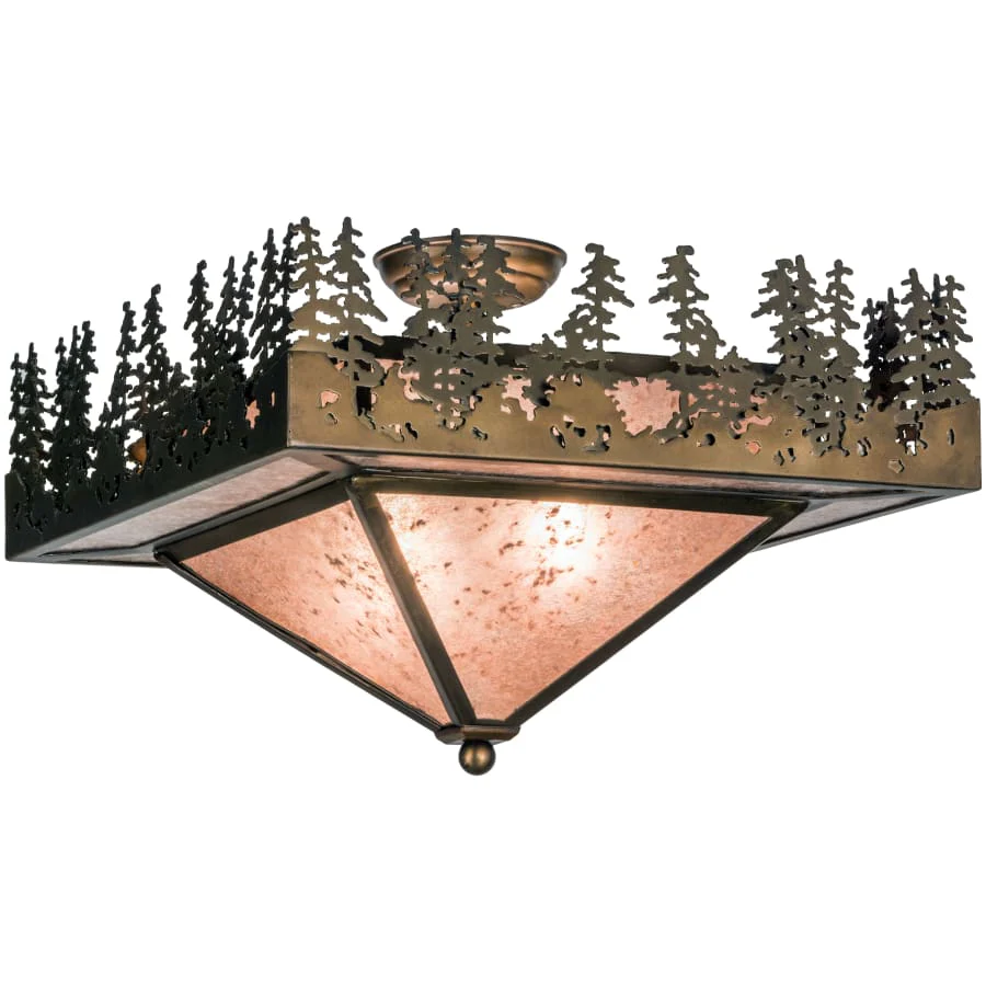 Meyda Tiffany Pine Lake 2 Light 20" Wide Flush Mount Ceiling Fixture with Silver Mica Shade - Image 1