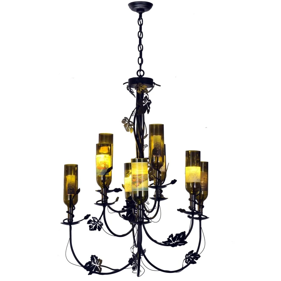 Meyda Tiffany Tuscan Vineyard 9 Light 34" Wide Chandelier with Green Glass Shade - Image 1