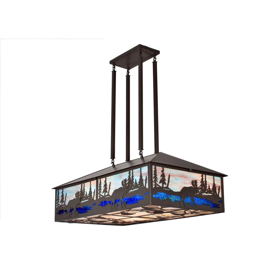 Meyda Tiffany Moose at Lake 8 Light 36″ Wide Billiard Chandelier with Multi-colored Glass Shade