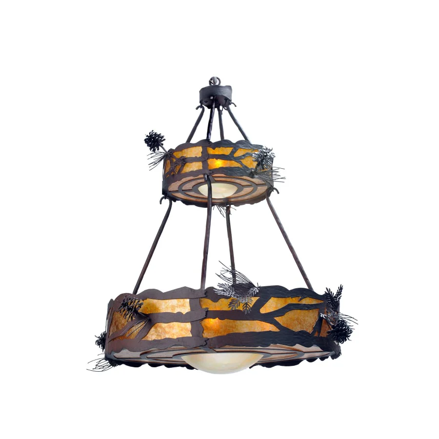 Meyda Tiffany Woodland Pine 7 Light 36" Wide Drum Chandelier with Brown Glass Shade - Image 1