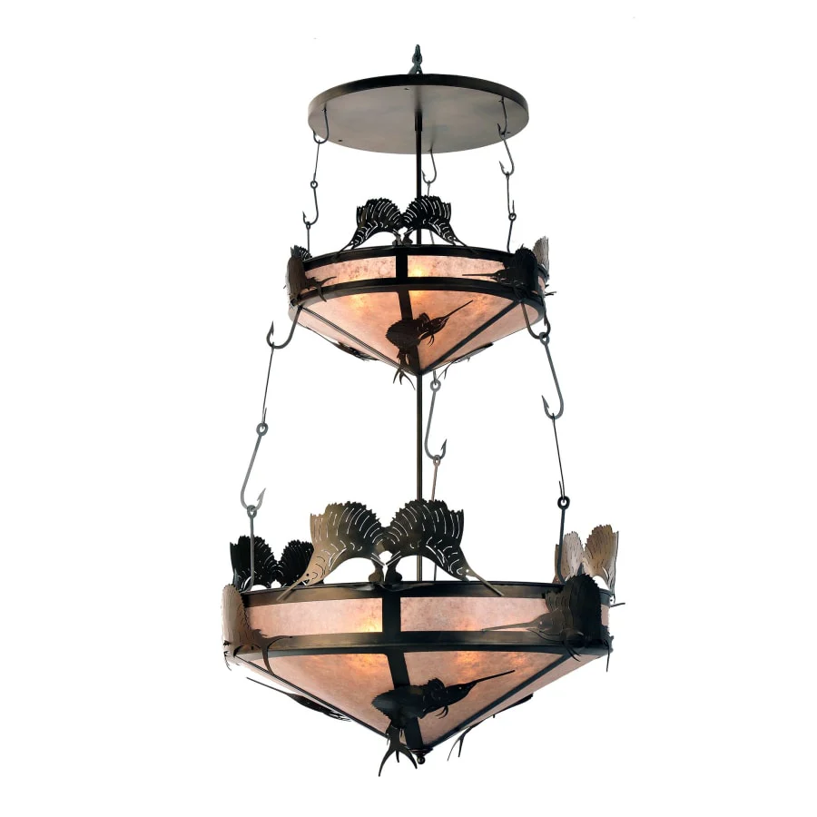 Meyda Tiffany Sailfish 10 Light 36" Wide Chandelier with Silver Mica Shade - Image 1