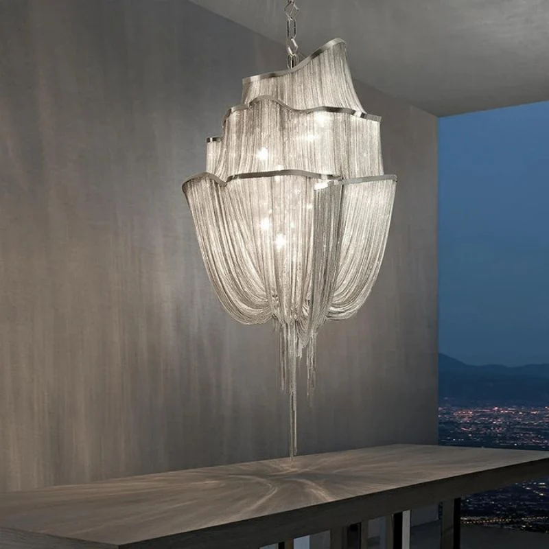 Modern Aluminum Chain Tassel Chandelier - Image 1