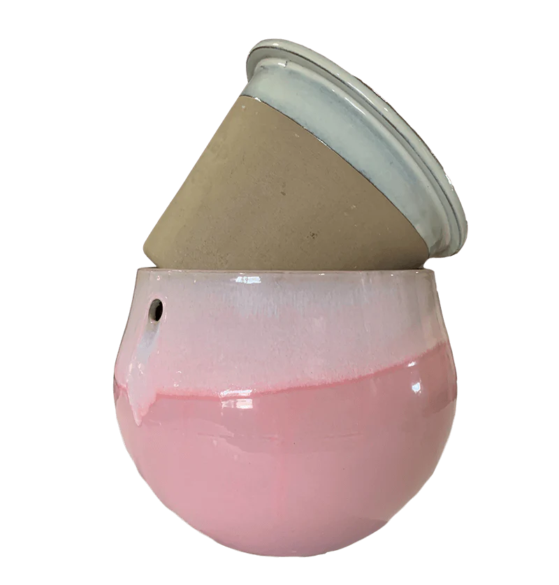10" Cream Over Cotton Candy Teardrop Self Watering Pot - Image 2
