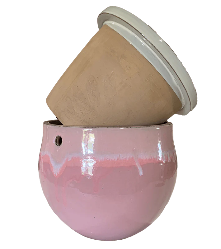 12" Cream Over Cotton Candy Teardrop Self Watering Pot - Image 2