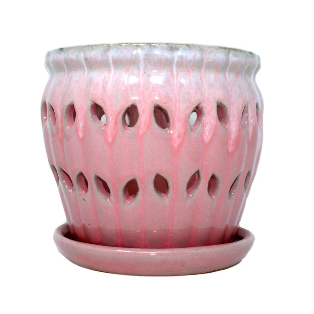 10″ Cream Over Cotton Candy Pinwheel Fluted Ceramic Planter