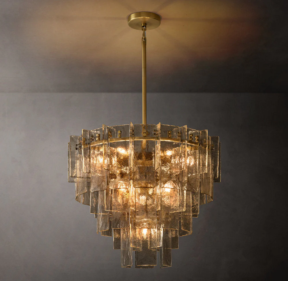 Grid Pattern Smoke Glass Layered Round Chandelier 36" - Image 3