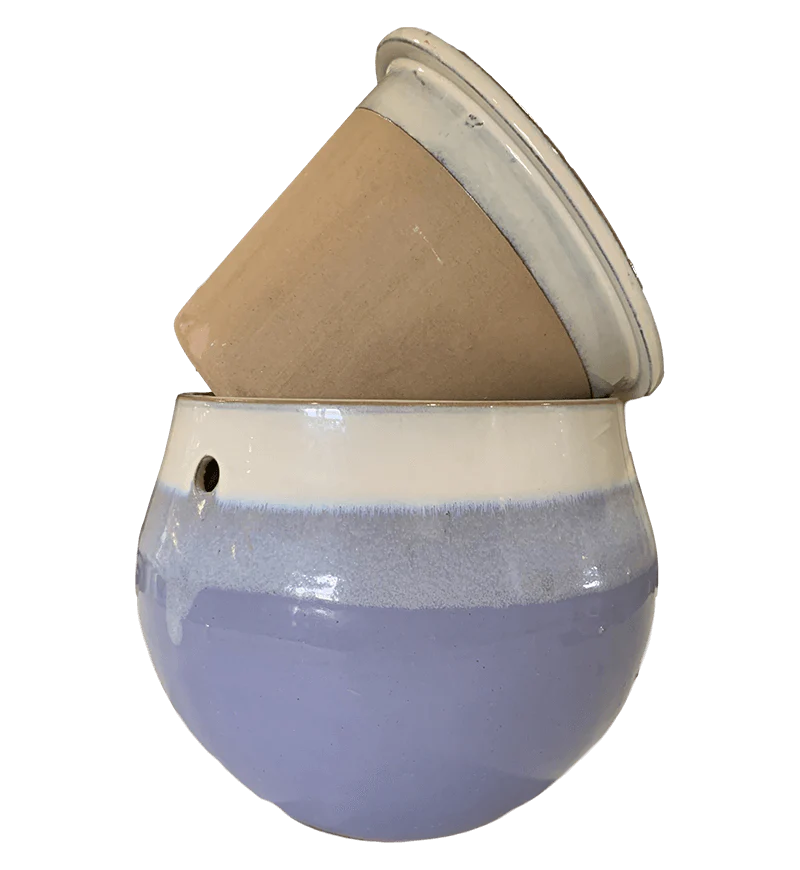 10" Cream Over Lavender Teardrop Self Watering Pot - Image 2