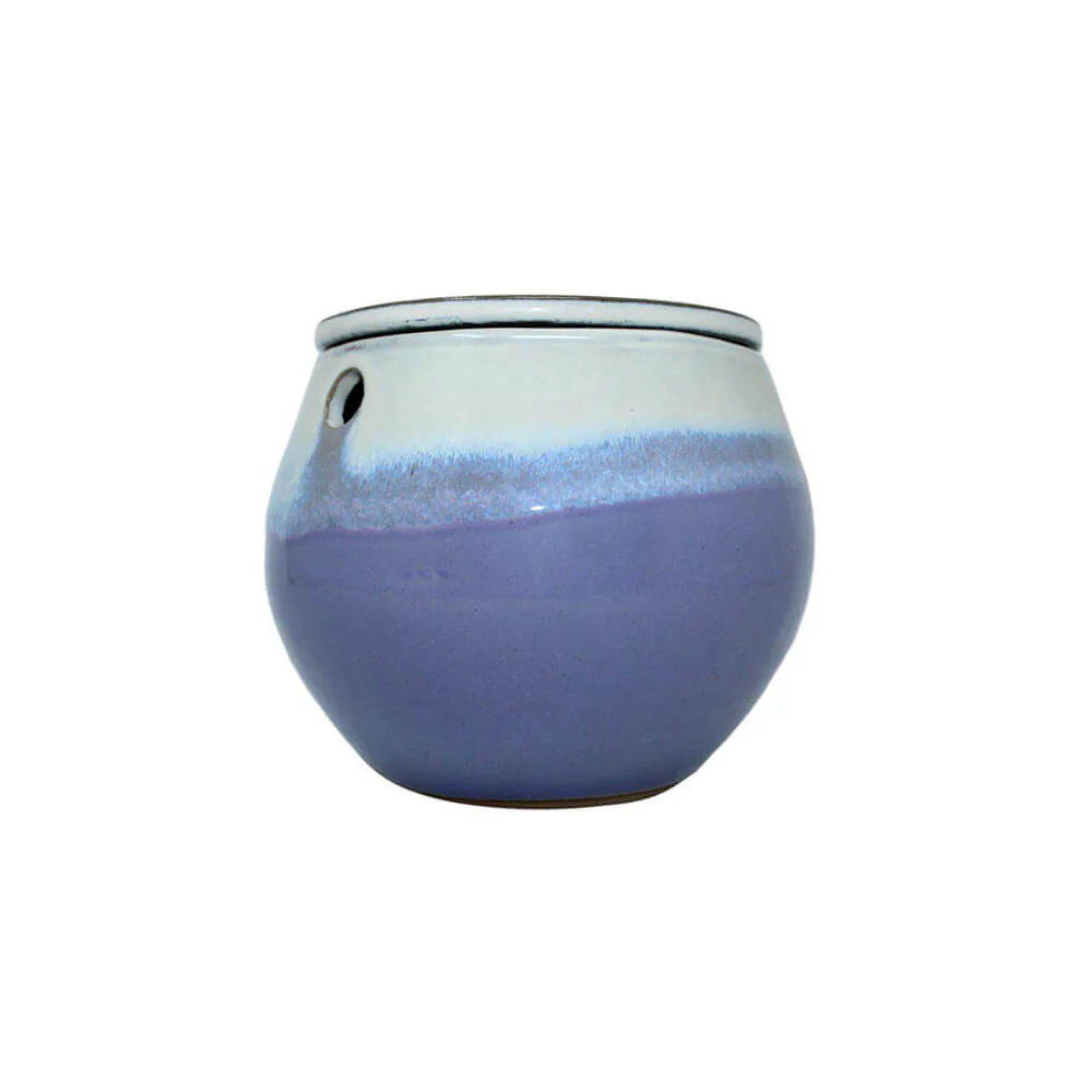 6” Cream Over Lavender Teardrop Self Watering Pot - Image 1