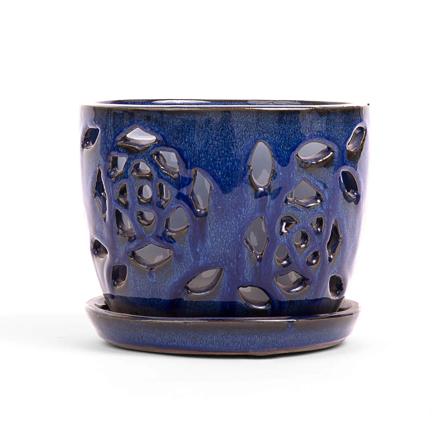 5″ Midnight Blue Floral Cutout Orchid Pot