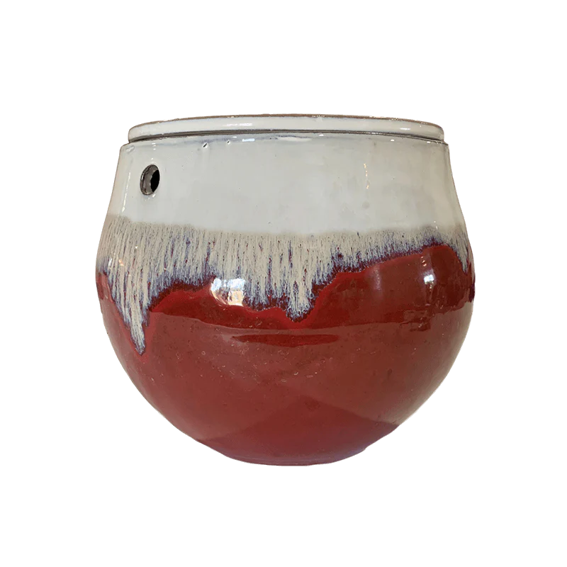 10″ Cream Over Garnet Teardrop Self Watering Pot