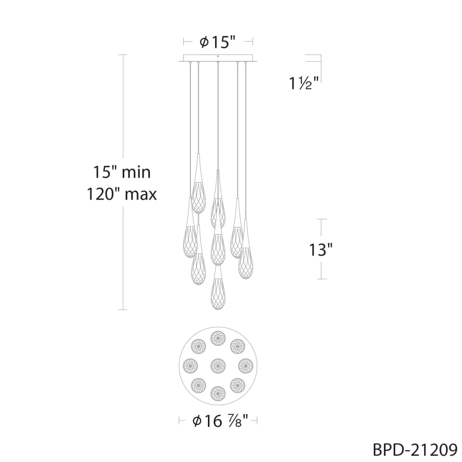 Schonbek Beyond Hibiscus 9 Light 17" Wide Switchable Color Temperature LED Faceted Crystal Multi Pendant Light - Image 2
